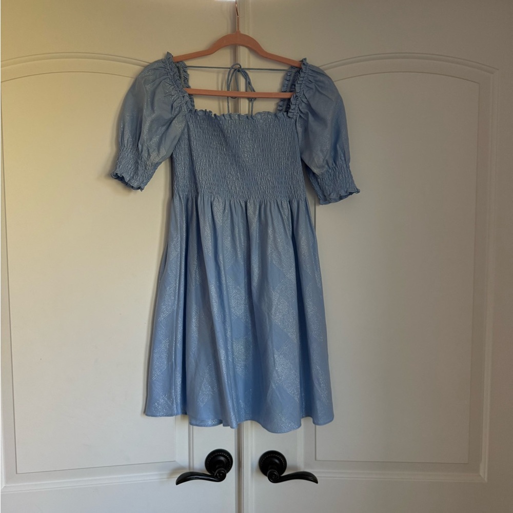 Hill House Light Blue Smocked mini  Dress
